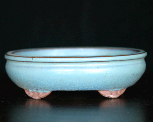 Light Blue Glazed Oval Bonsai Pot