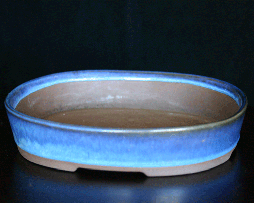 Blue Glazed Oval Bonsai Pot