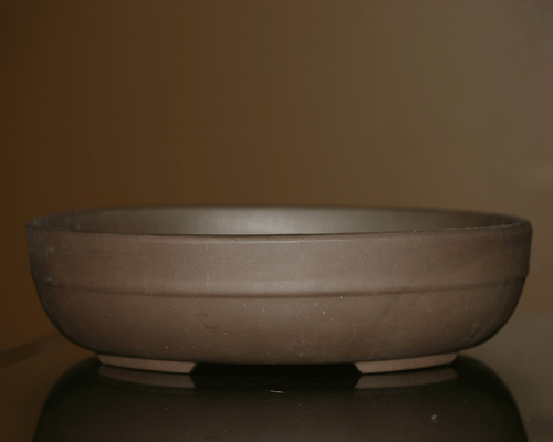 Brown unglazed oval bonsai pot