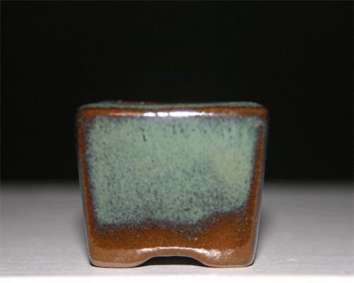 Greenish Glazed square Mame Bonsai Pot